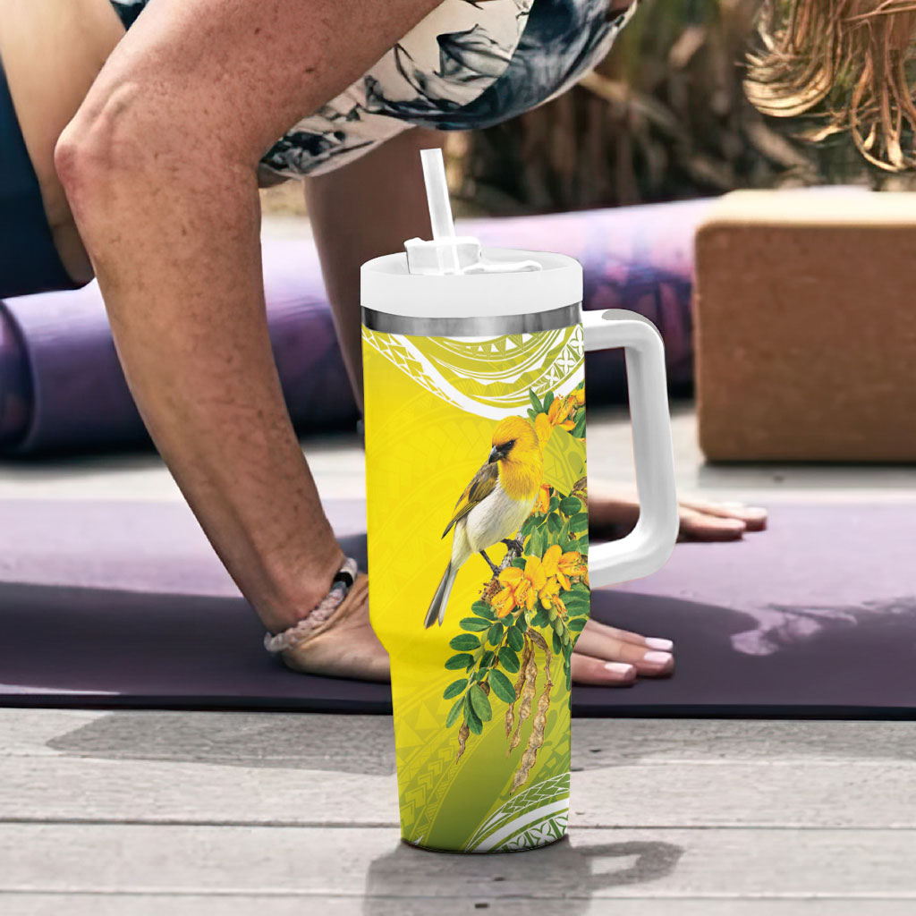 Hawaii Palila Mamane Tumbler With Handle Hawaiian Honeycreeper With Native Flower LT14 - Polynesian Pride