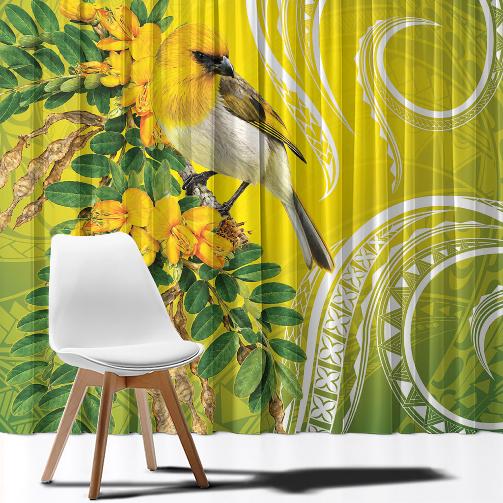 Hawaii Palila Mamane Window Curtain Hawaiian Honeycreeper With Native Flower LT14 - Polynesian Pride