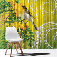 Hawaii Palila Mamane Window Curtain Hawaiian Honeycreeper With Native Flower LT14 - Polynesian Pride