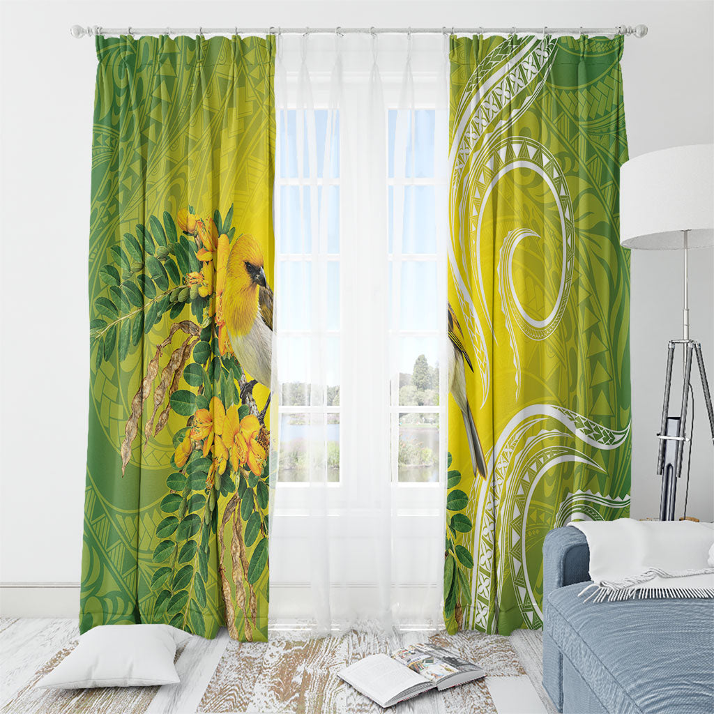 Hawaii Palila Mamane Window Curtain Hawaiian Honeycreeper With Native Flower LT14 - Polynesian Pride
