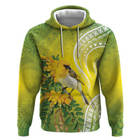 Hawaii Palila Mamane Zip Hoodie Hawaiian Honeycreeper With Native Flower LT14 Pullover Hoodie Green - Polynesian Pride
