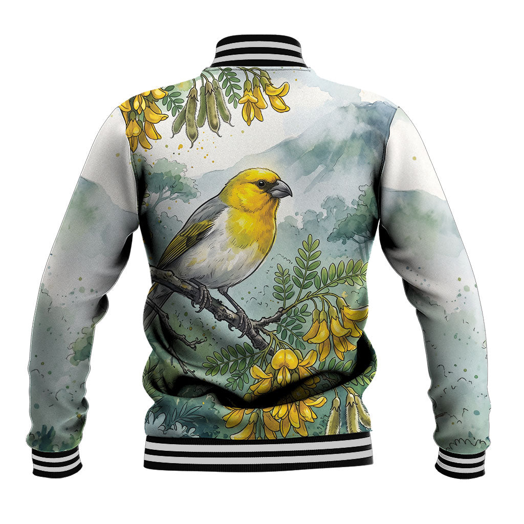 Aloha Hawaii Palila Mamane Watercolor Baseball Jacket LT14 - Polynesian Pride