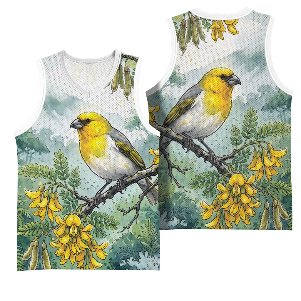 Aloha Hawaii Palila Mamane Watercolor Basketball Jersey