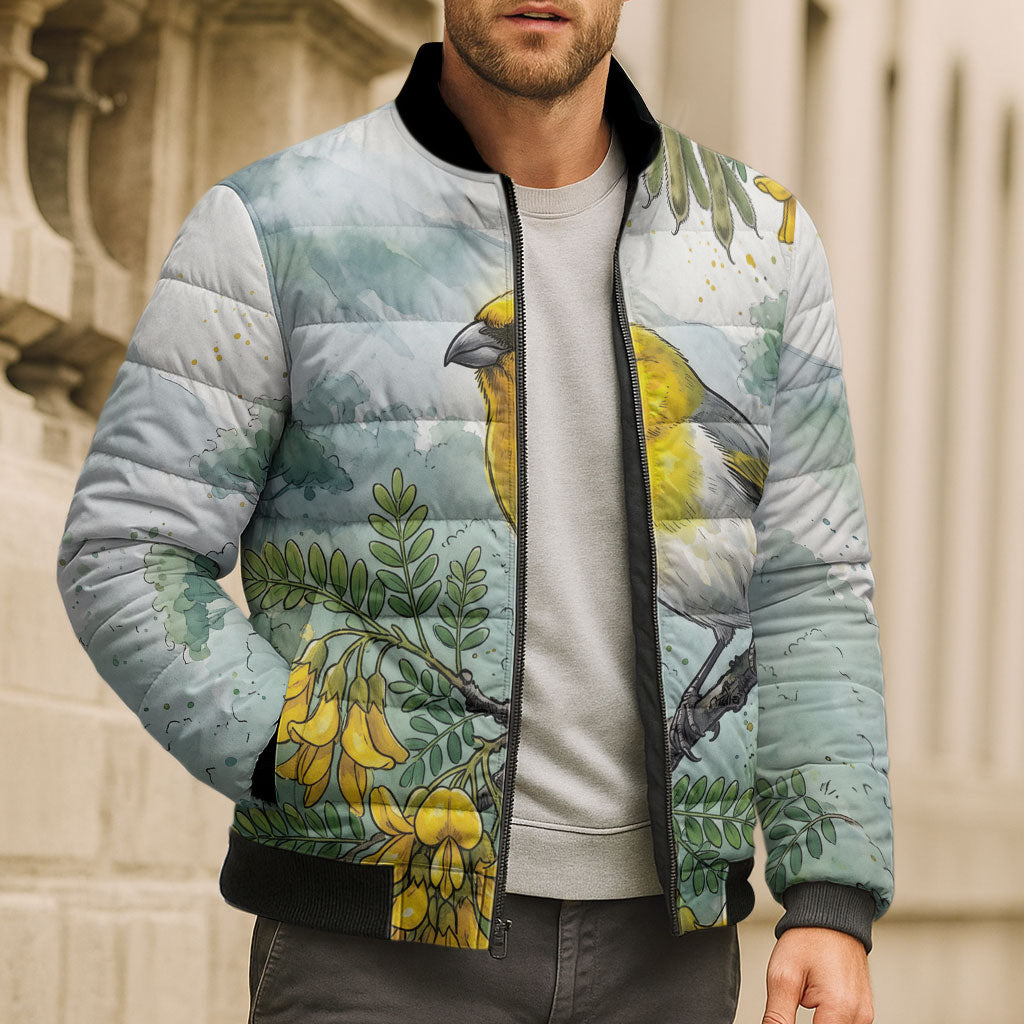 Aloha Hawaii Palila Mamane Watercolor Bomber Puffer Jacket LT14 - Polynesian Pride