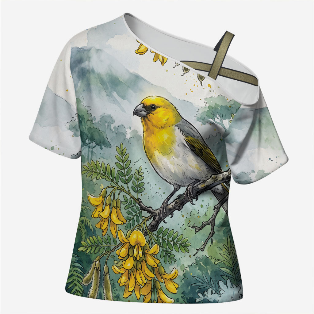Aloha Hawaii Palila Mamane Watercolor Cross Shoulder Shirt