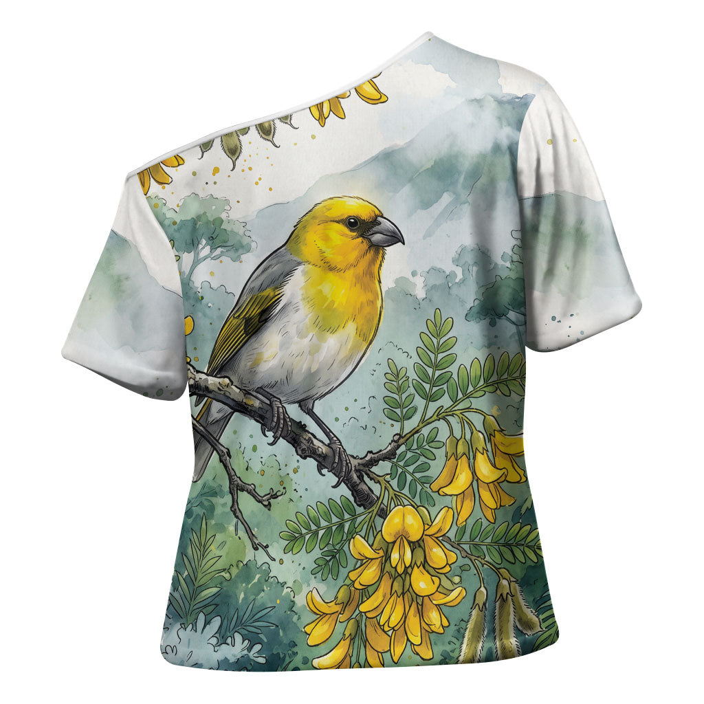 Aloha Hawaii Palila Mamane Watercolor Cross Shoulder Shirt