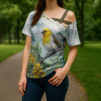 Aloha Hawaii Palila Mamane Watercolor Cross Shoulder Shirt