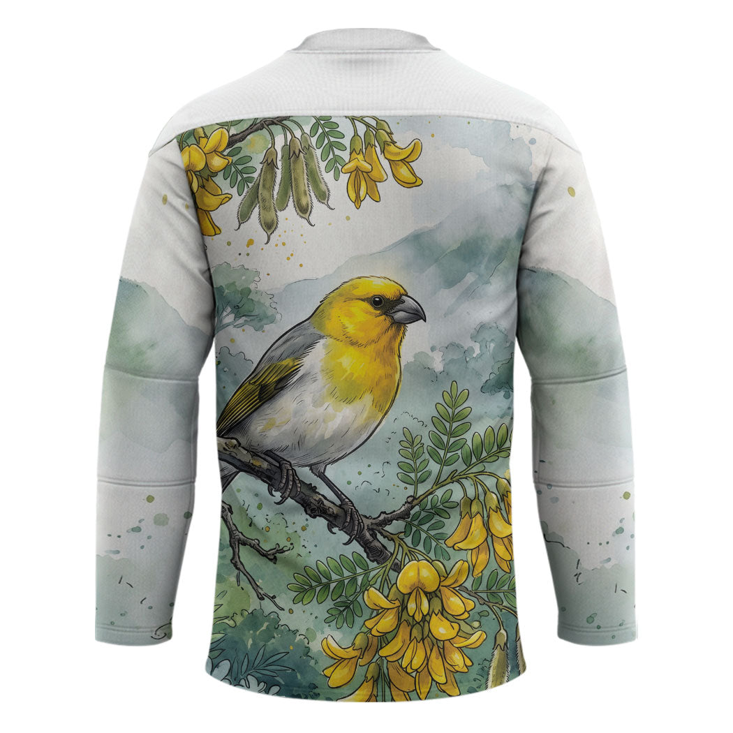 Aloha Hawaii Palila Mamane Watercolor Hockey Jersey LT14 - Polynesian Pride