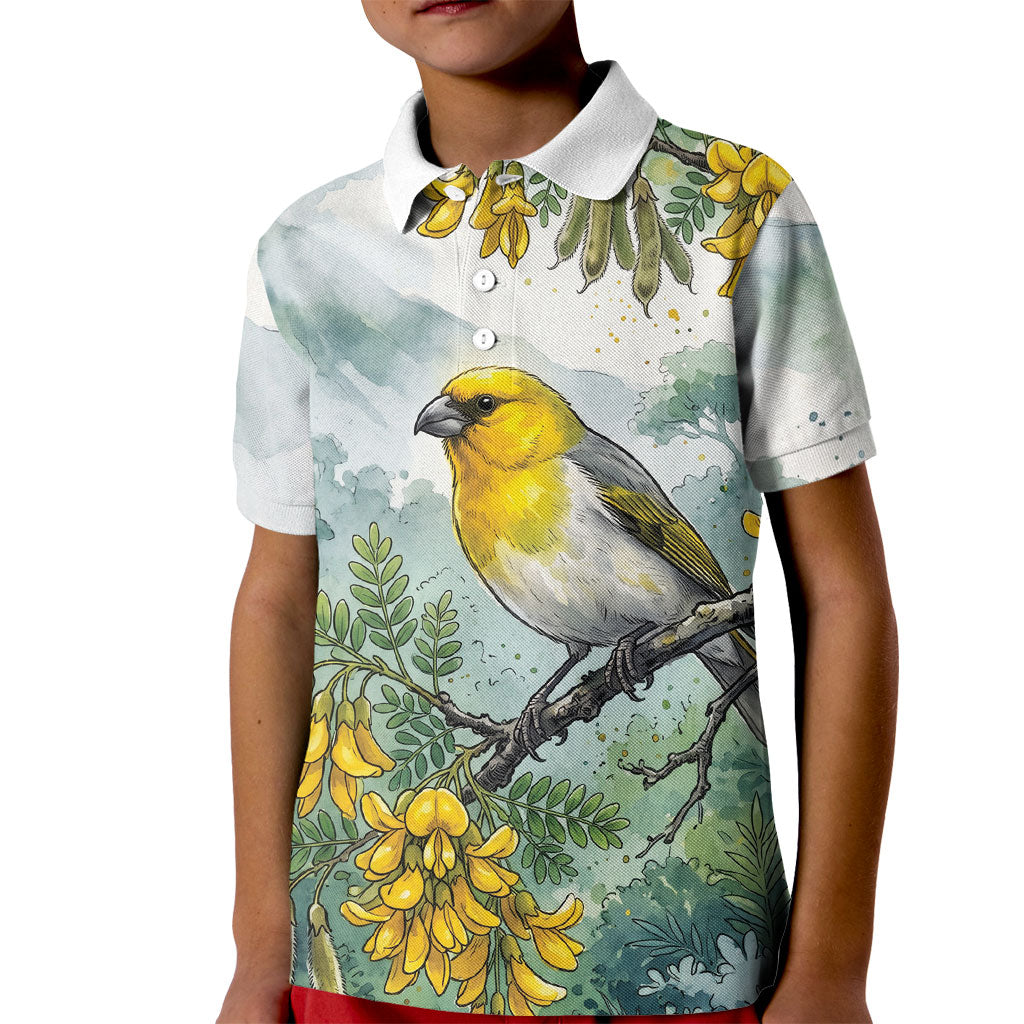 Aloha Hawaii Palila Mamane Watercolor Kid Polo Shirt