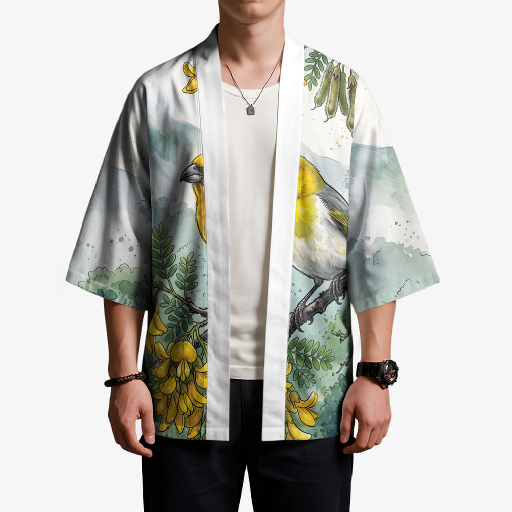Aloha Hawaii Palila Mamane Watercolor Kimono LT14 - Polynesian Pride