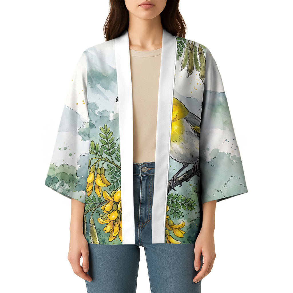Aloha Hawaii Palila Mamane Watercolor Kimono LT14 - Polynesian Pride