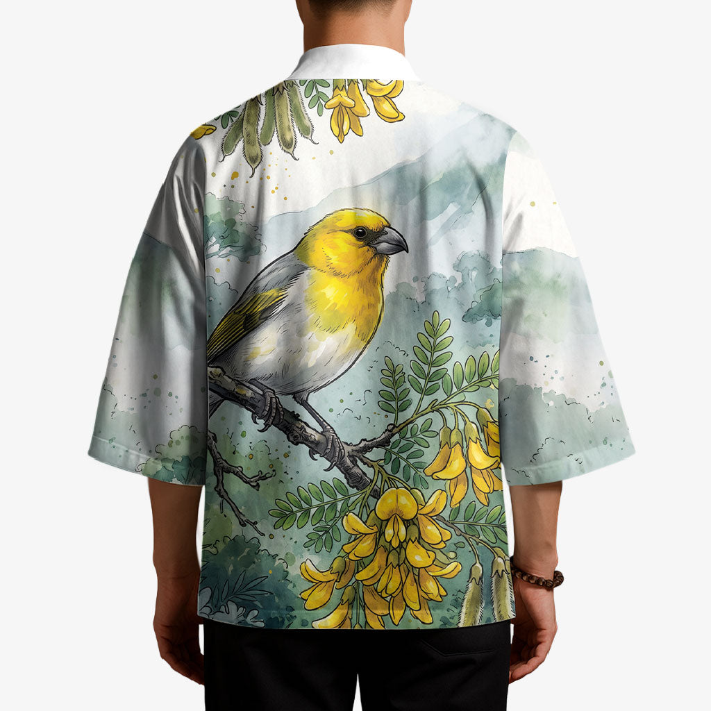 Aloha Hawaii Palila Mamane Watercolor Kimono LT14 - Polynesian Pride