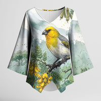 Aloha Hawaii Palila Mamane Watercolor Kimono Sleeve Blouse LT14 Female Watercolor - Polynesian Pride