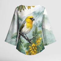 Aloha Hawaii Palila Mamane Watercolor Kimono Sleeve Blouse LT14 - Polynesian Pride