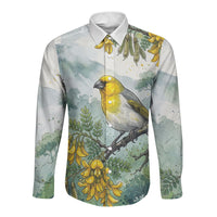 Aloha Hawaii Palila Mamane Watercolor Long Sleeve Button Shirt LT14 Unisex Watercolor - Polynesian Pride