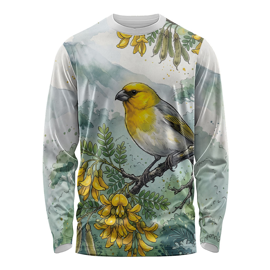 Aloha Hawaii Palila Mamane Watercolor Long Sleeve Shirt LT14 Unisex Watercolor - Polynesian Pride