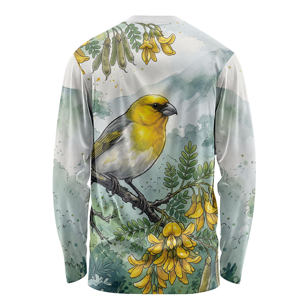 Aloha Hawaii Palila Mamane Watercolor Long Sleeve Shirt LT14 - Polynesian Pride