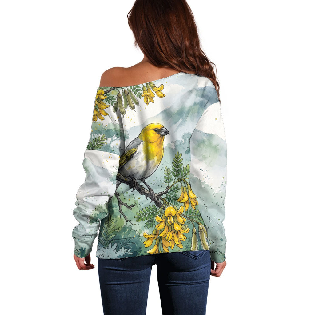Aloha Hawaii Palila Mamane Watercolor Off Shoulder Sweater LT14 - Polynesian Pride