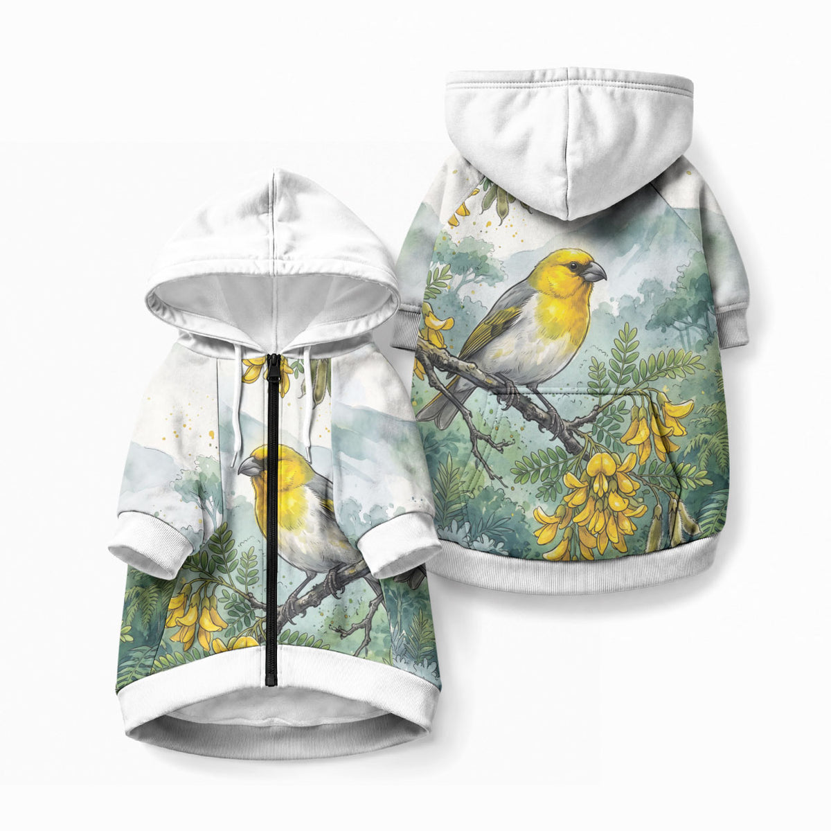 Aloha Hawaii Palila Mamane Watercolor Pet Hoodie LT14 Zip-up Watercolor - Polynesian Pride