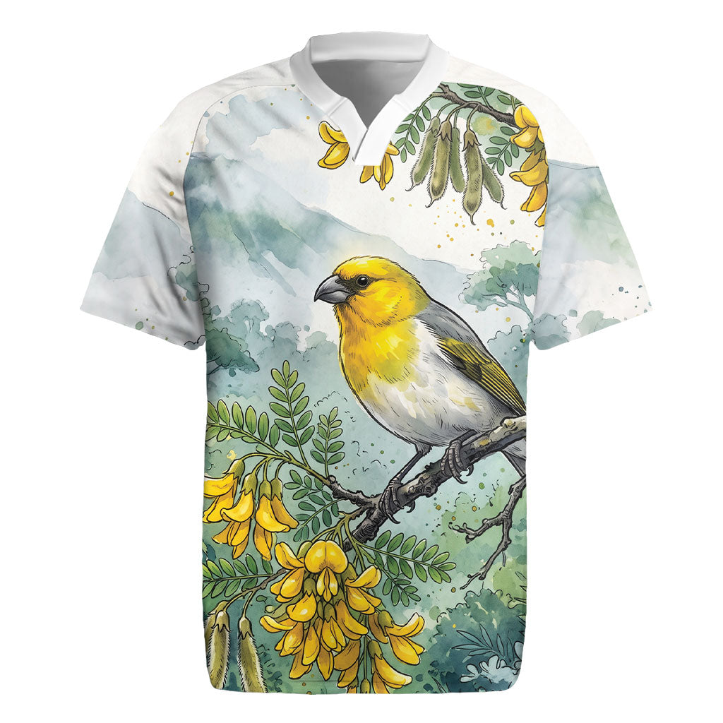 Aloha Hawaii Palila Mamane Watercolor Rugby Jersey