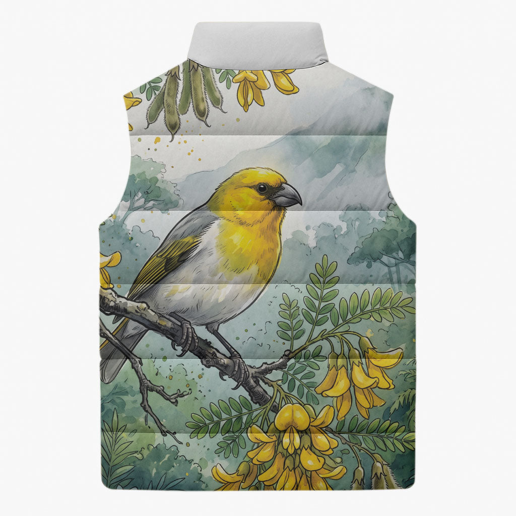 Aloha Hawaii Palila Mamane Watercolor Sleeveless Puffer Jacket LT14 - Polynesian Pride
