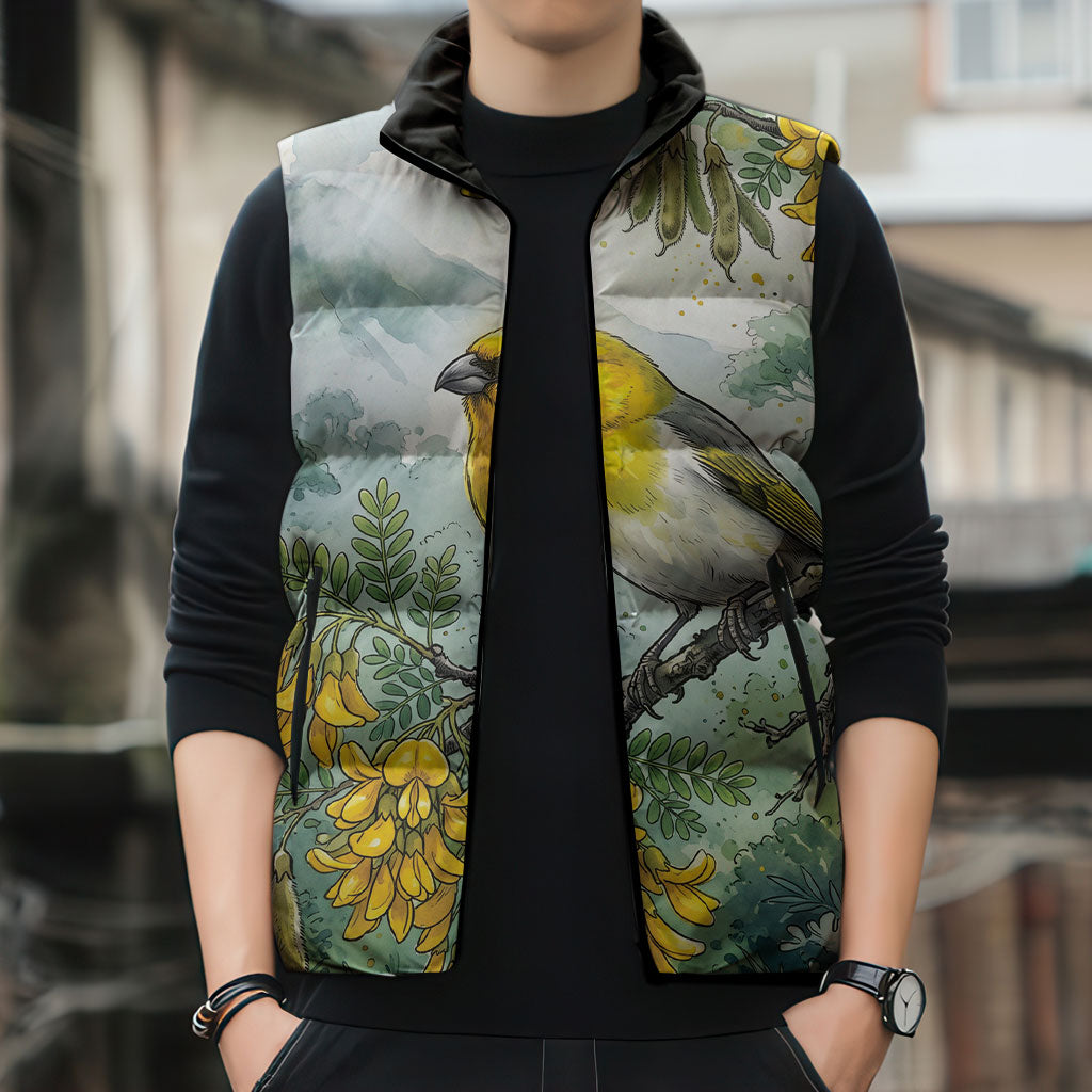 Aloha Hawaii Palila Mamane Watercolor Sleeveless Puffer Jacket LT14 - Polynesian Pride