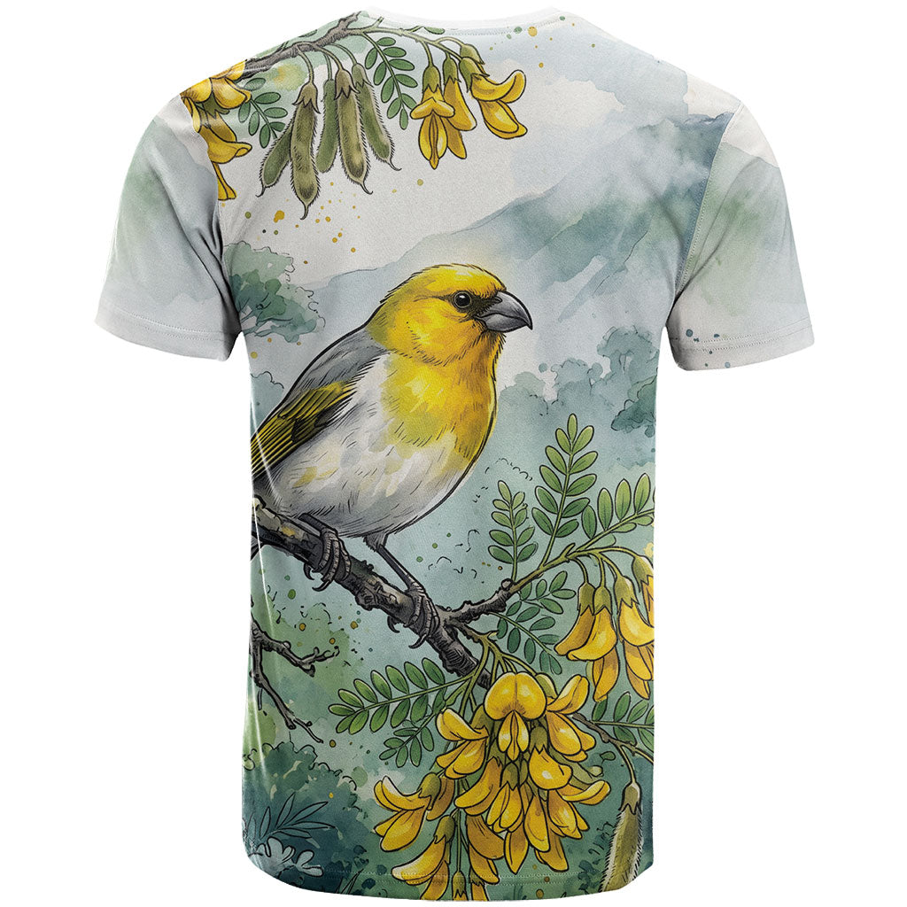 Aloha Hawaii Palila Mamane Watercolor T Shirt LT14 - Polynesian Pride