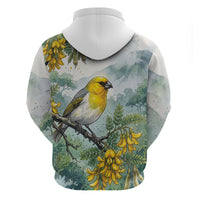Aloha Hawaii Palila Mamane Watercolor Zip Hoodie