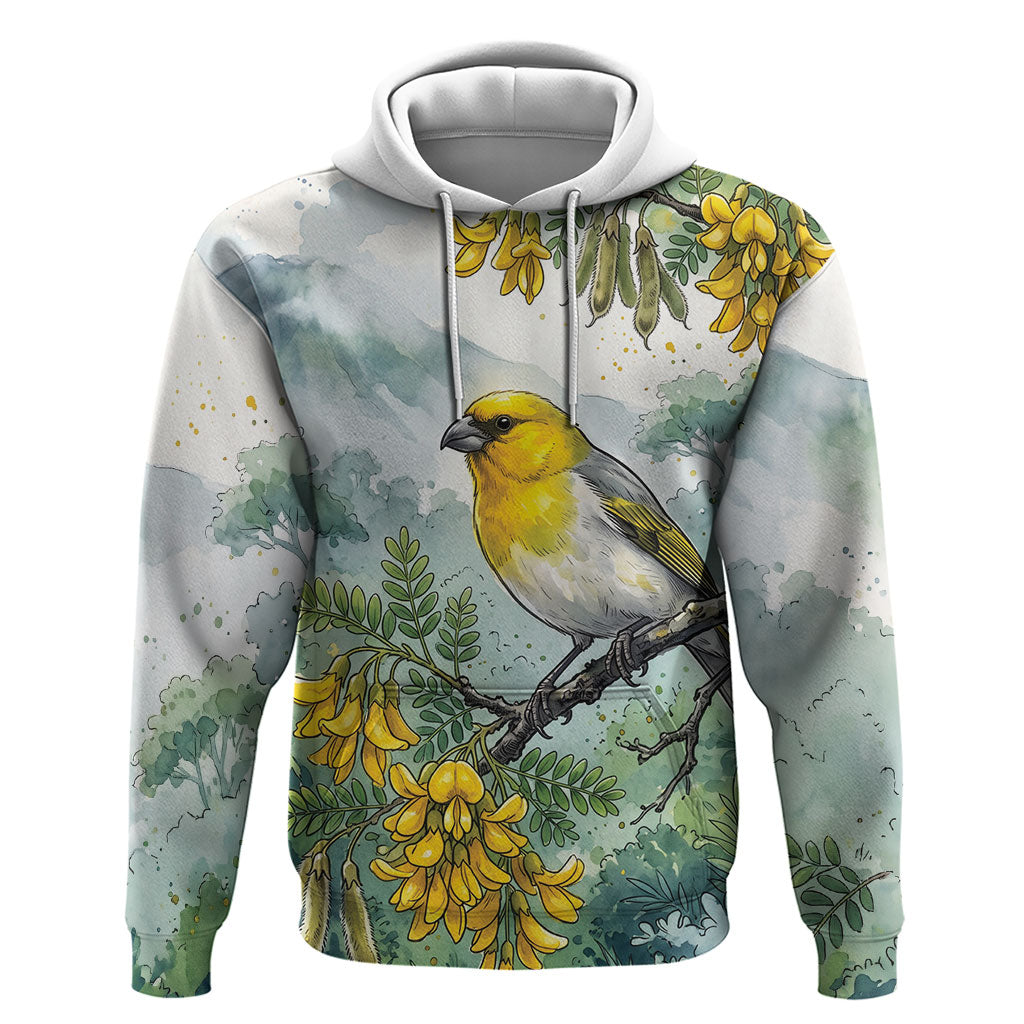 Aloha Hawaii Palila Mamane Watercolor Zip Hoodie