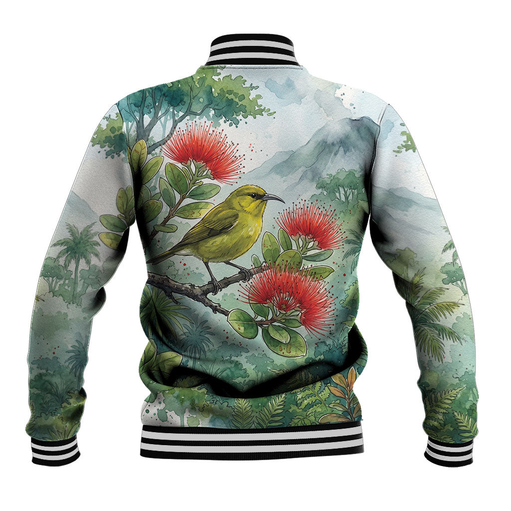 Aloha Hawaii Amakihi Ohia Lehua Watercolor Baseball Jacket