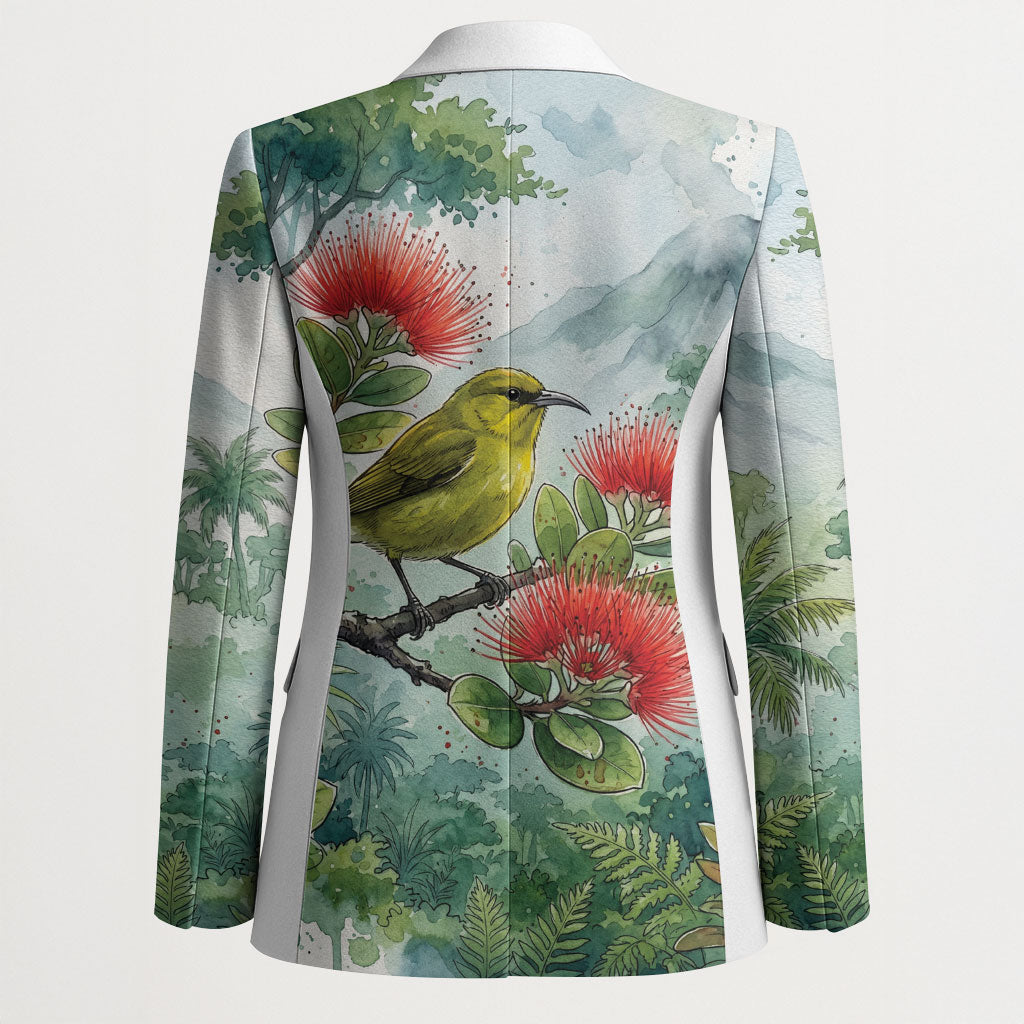 Aloha Hawaii Amakihi Ohia Lehua Watercolor Blazer