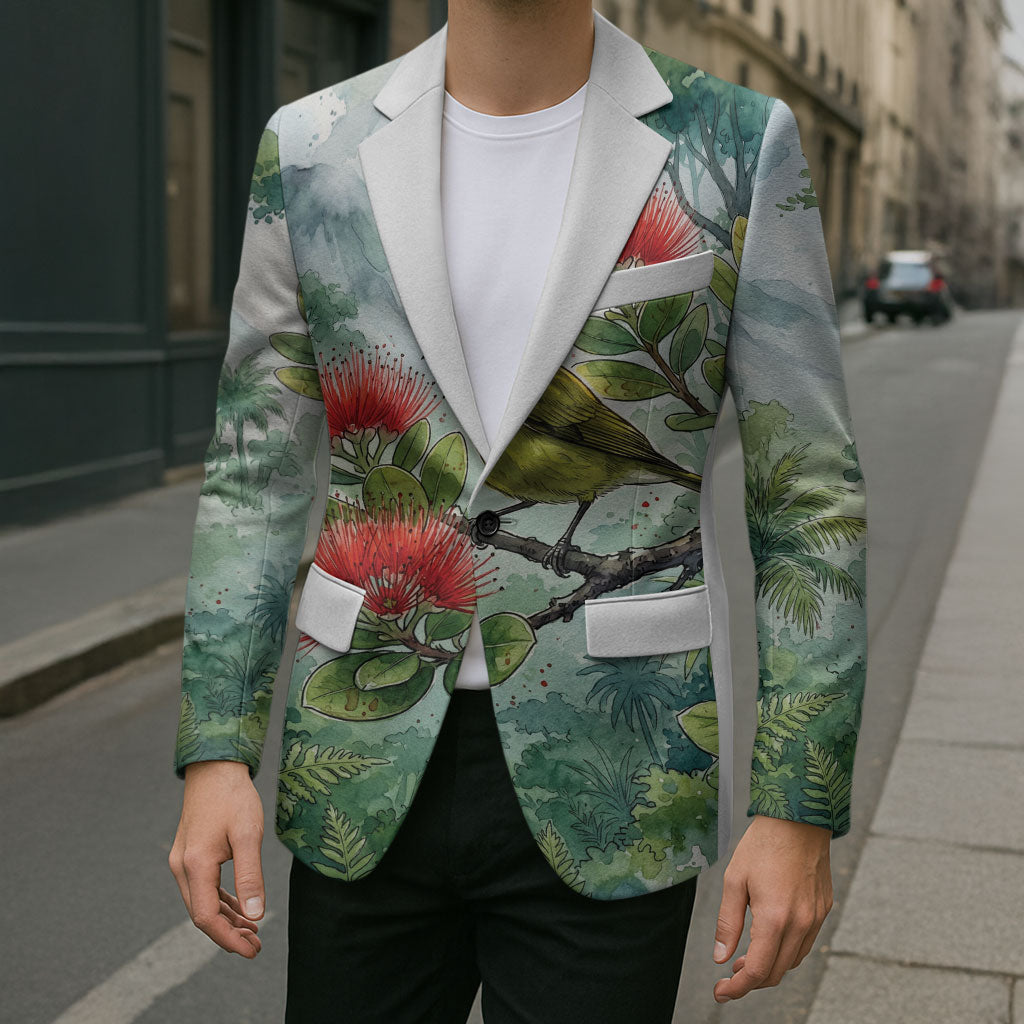 Aloha Hawaii Amakihi Ohia Lehua Watercolor Blazer
