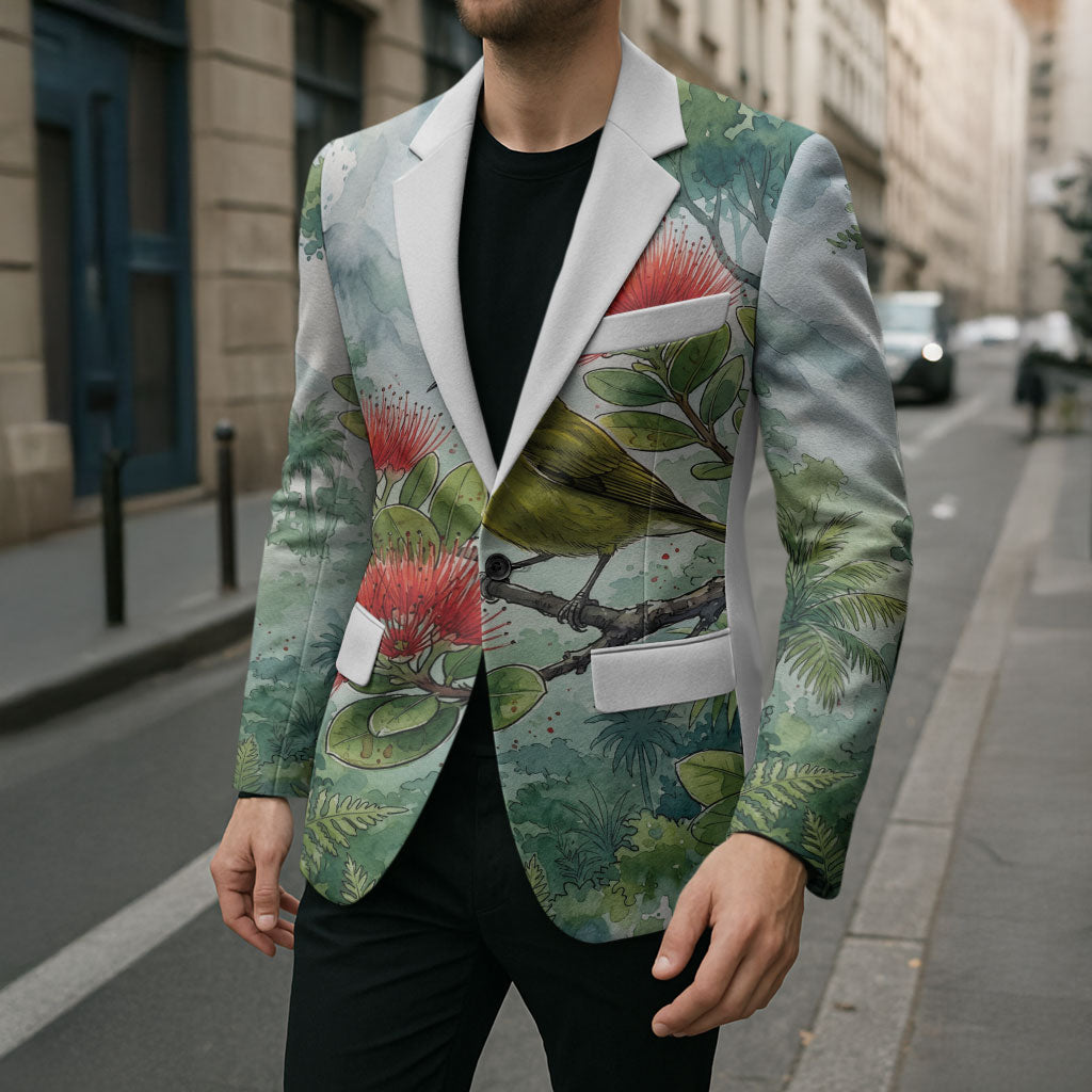 Aloha Hawaii Amakihi Ohia Lehua Watercolor Blazer