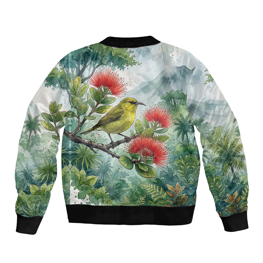 Aloha Hawaii Amakihi Ohia Lehua Watercolor Bomber Jacket LT14 - Polynesian Pride