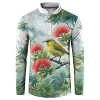 Aloha Hawaii Amakihi Ohia Lehua Watercolor Button Sweatshirt LT14 Watercolor - Polynesian Pride