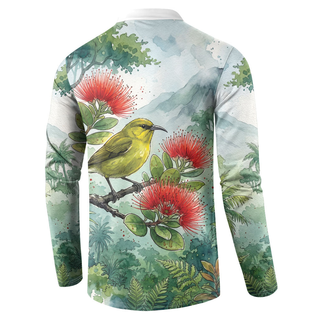 Aloha Hawaii Amakihi Ohia Lehua Watercolor Button Sweatshirt LT14 - Polynesian Pride