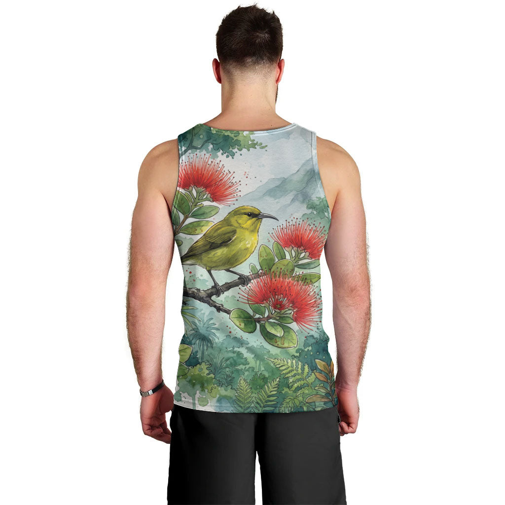 Aloha Hawaii Amakihi Ohia Lehua Watercolor Men Tank Top LT14 - Polynesian Pride