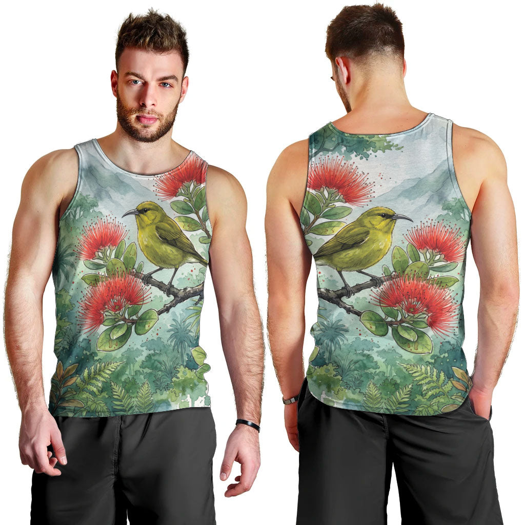 Aloha Hawaii Amakihi Ohia Lehua Watercolor Men Tank Top LT14 - Polynesian Pride