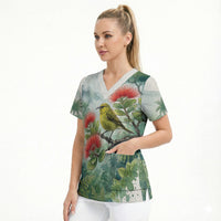Aloha Hawaii Amakihi Ohia Lehua Watercolor Scrub Top LT14 - Polynesian Pride
