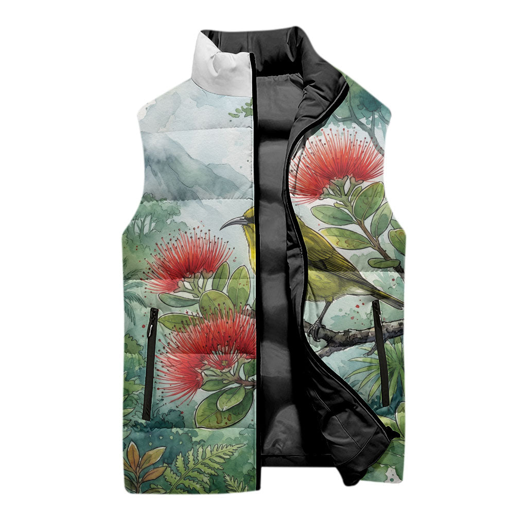 Aloha Hawaii Amakihi Ohia Lehua Watercolor Sleeveless Puffer Jacket LT14 - Polynesian Pride