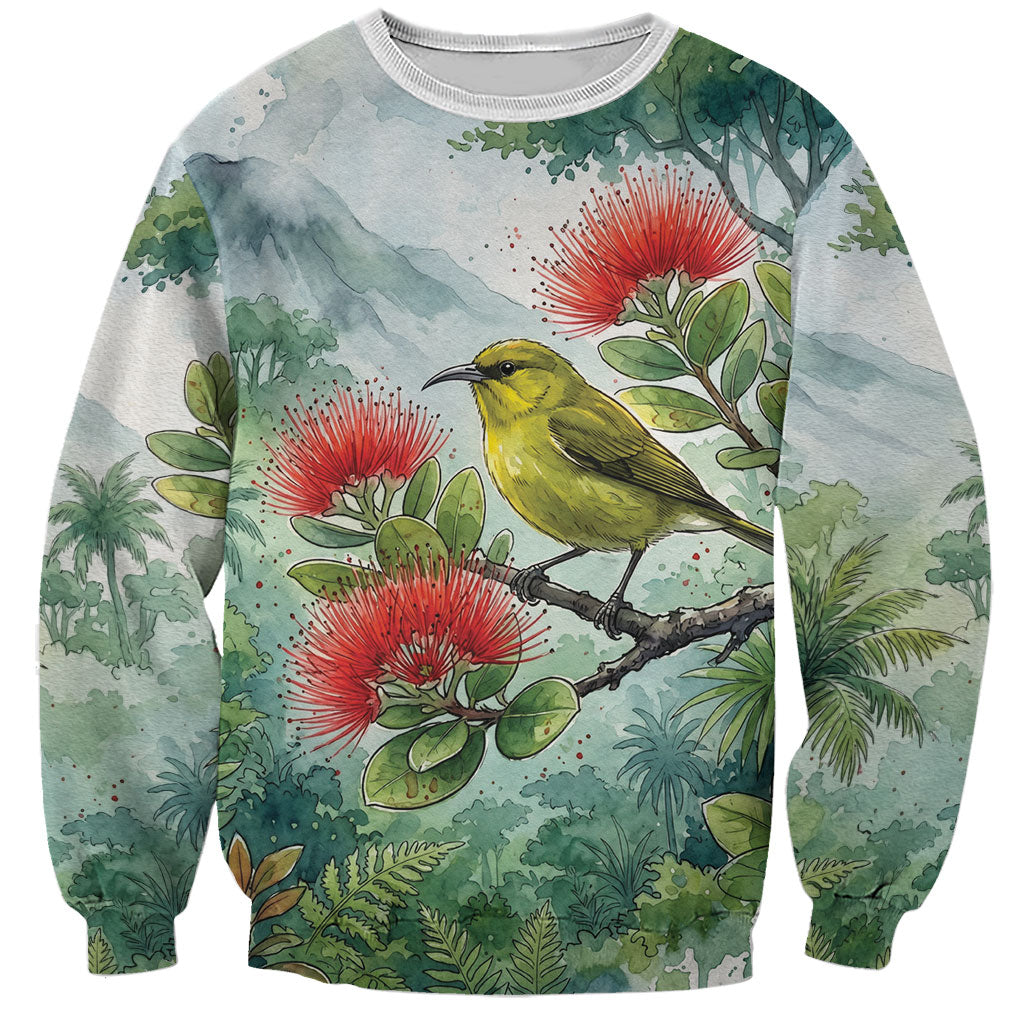 Aloha Hawaii Amakihi Ohia Lehua Watercolor Sweatshirt