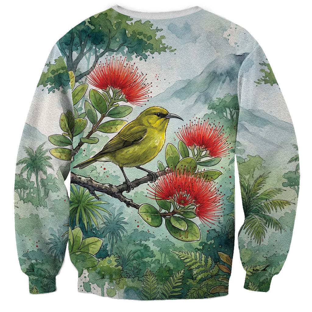 Aloha Hawaii Amakihi Ohia Lehua Watercolor Sweatshirt
