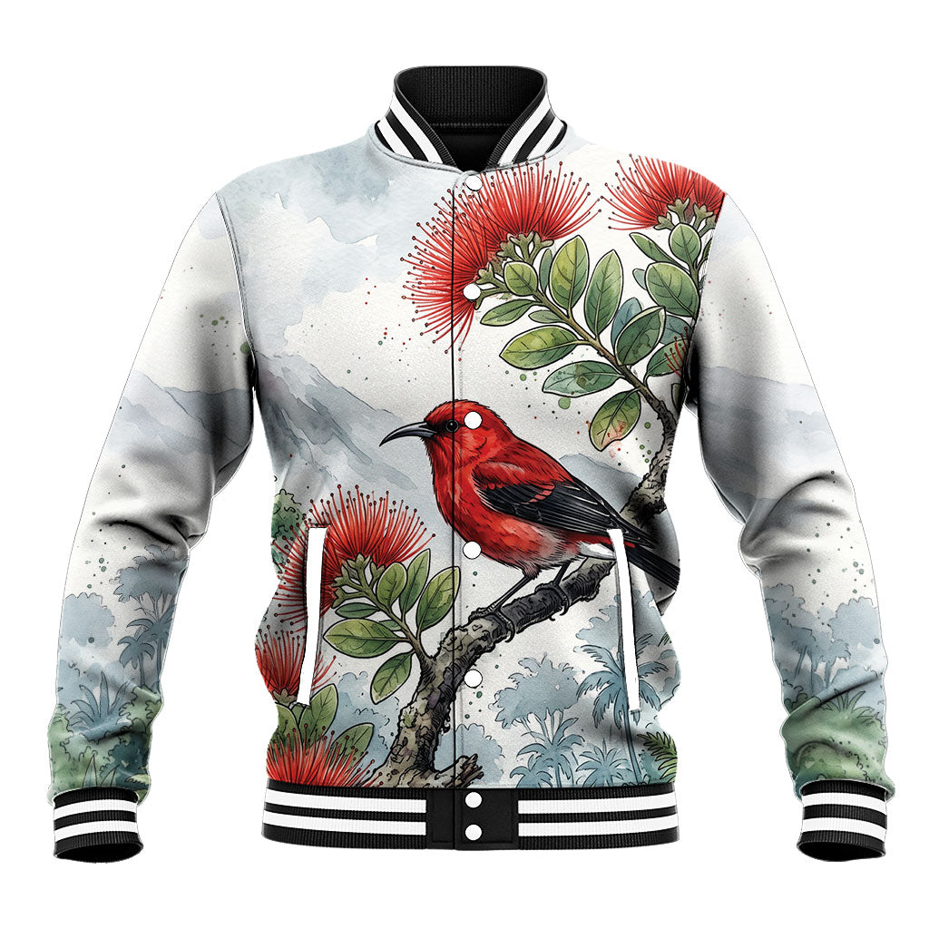 Aloha Hawaii Apapane Ohia Lehua Watercolor Baseball Jacket