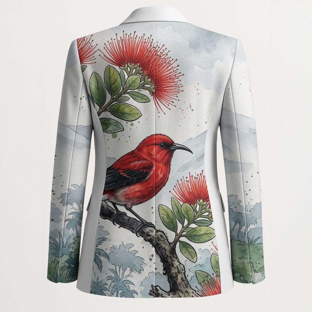 Aloha Hawaii Apapane Ohia Lehua Watercolor Blazer LT14 - Polynesian Pride