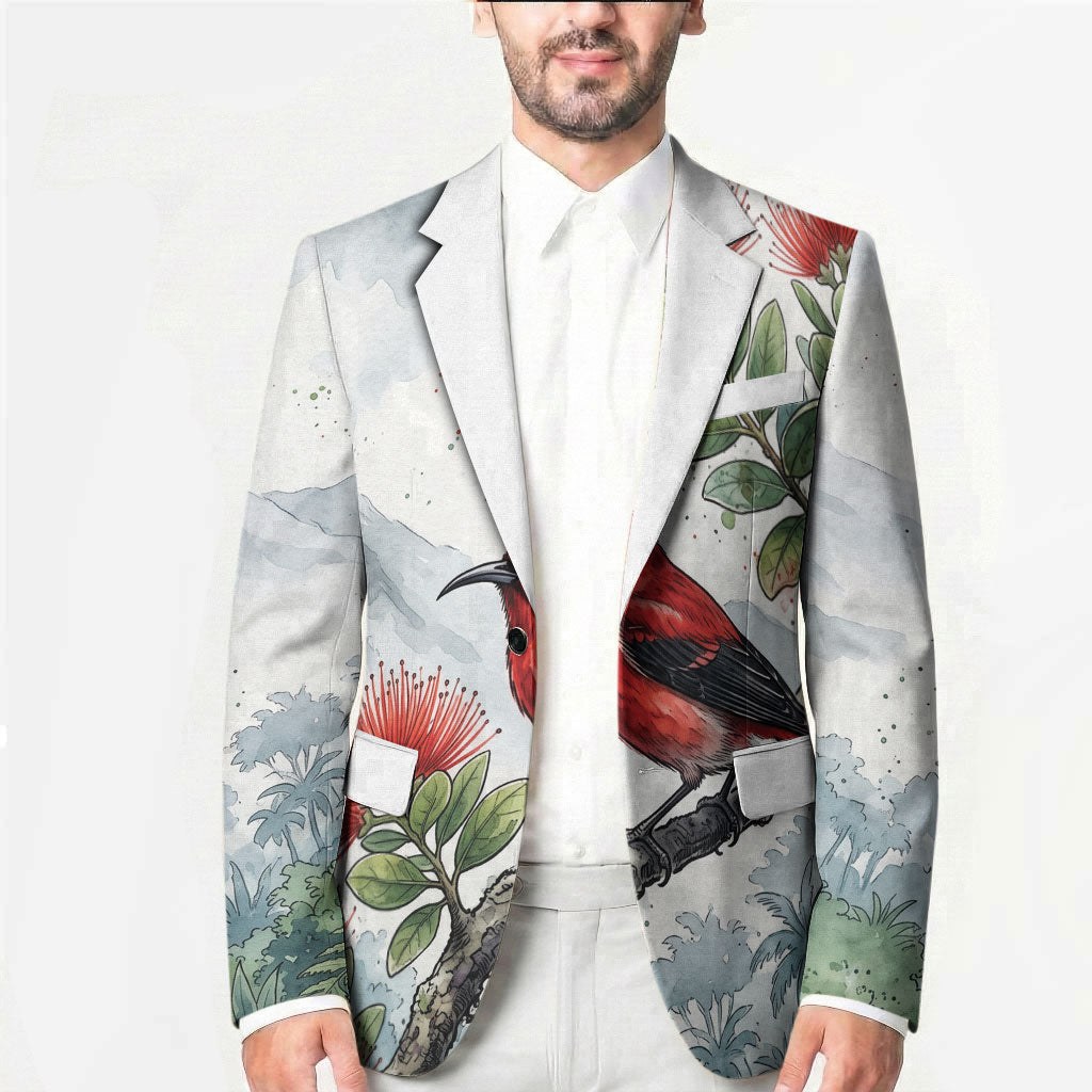 Aloha Hawaii Apapane Ohia Lehua Watercolor Blazer LT14 - Polynesian Pride