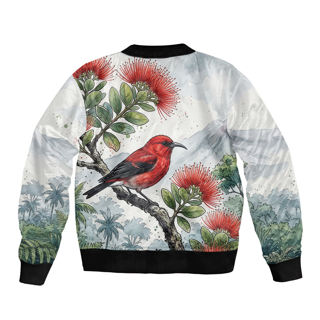 Aloha Hawaii Apapane Ohia Lehua Watercolor Bomber Jacket LT14 - Polynesian Pride