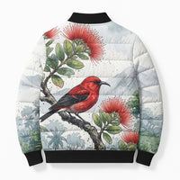 Aloha Hawaii Apapane Ohia Lehua Watercolor Bomber Puffer Jacket LT14 - Polynesian Pride