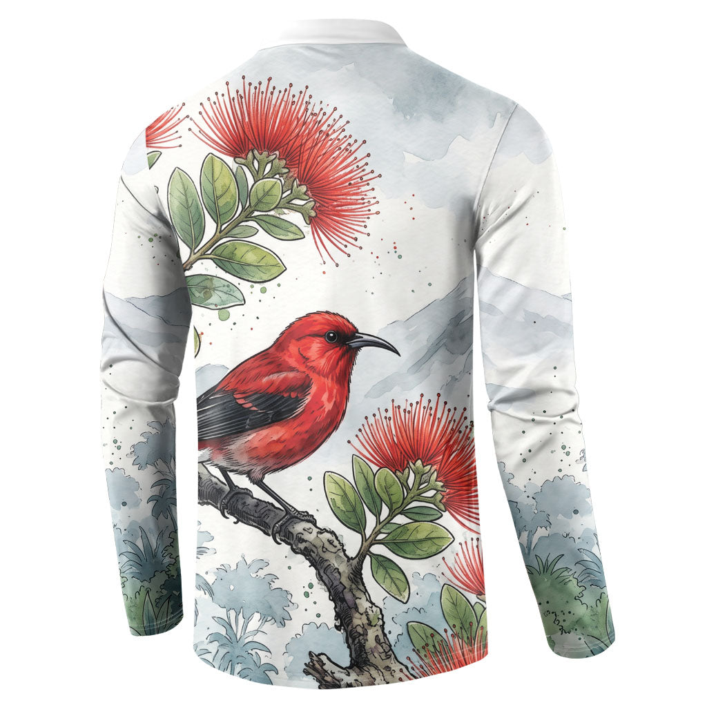 Aloha Hawaii Apapane Ohia Lehua Watercolor Button Sweatshirt