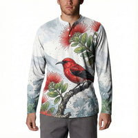 Aloha Hawaii Apapane Ohia Lehua Watercolor Button Sweatshirt