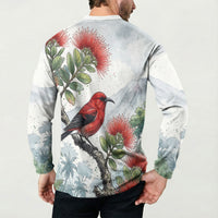 Aloha Hawaii Apapane Ohia Lehua Watercolor Button Sweatshirt